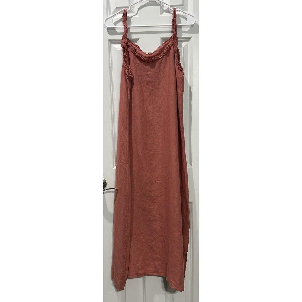 Francesca Bettini Linen Sundress Size L Coral Boho Lagenlook Coastal Italy Flax